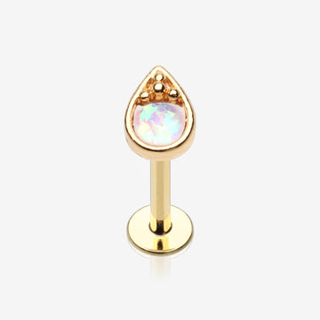 Golden Opalescent Teardrop Top Steel Labret-White